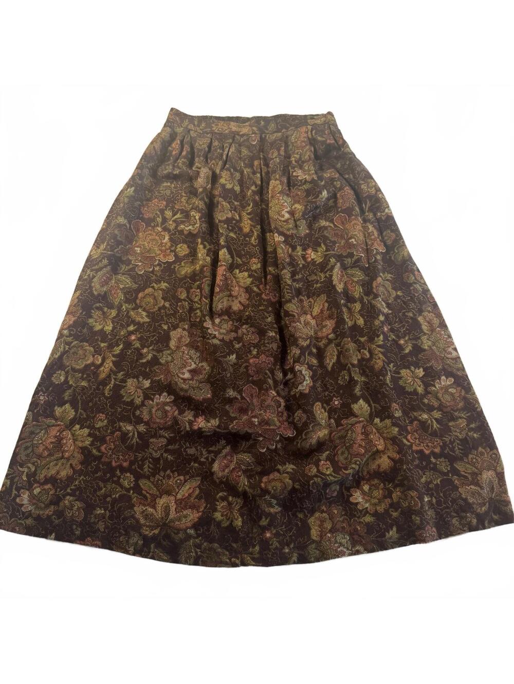 Cricket Lane Skirt Medium M Floral Chevron Rayon Midi Pleated Whimsigoth Vtg 80s